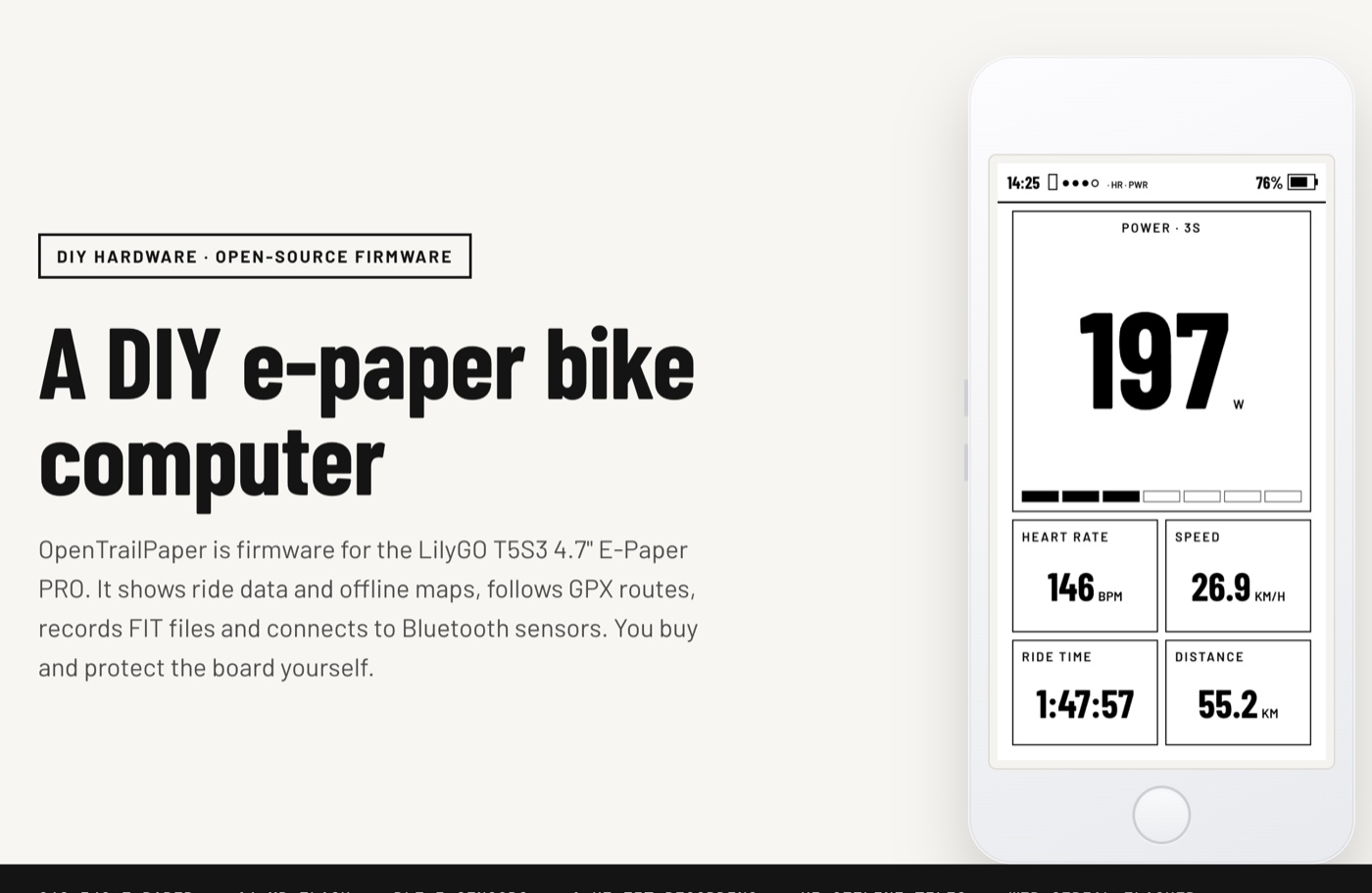 OpenTrailPaper e-paper bike computer